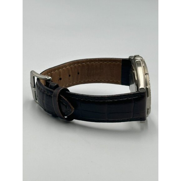 Swiss Military Watch Men Silver Tone Brown Leather Band Water Resistant Works - Picture 9 of 12